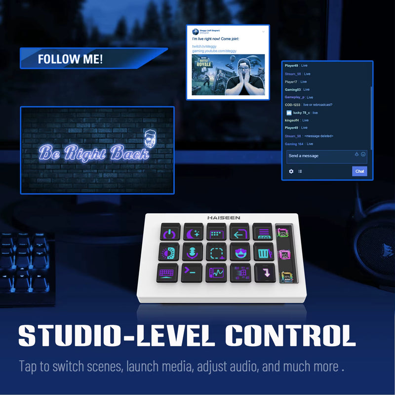 HAISEEN Visual Stream Deck Keyboard LCD Button 15Key Live Content Creation Controller Customizable Windows Mac OS Android iOS