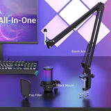 USB Gaming Microphone with Live reverb function One piece of mute RGB Condenser Microphone for Streaming Games, Audio Recording