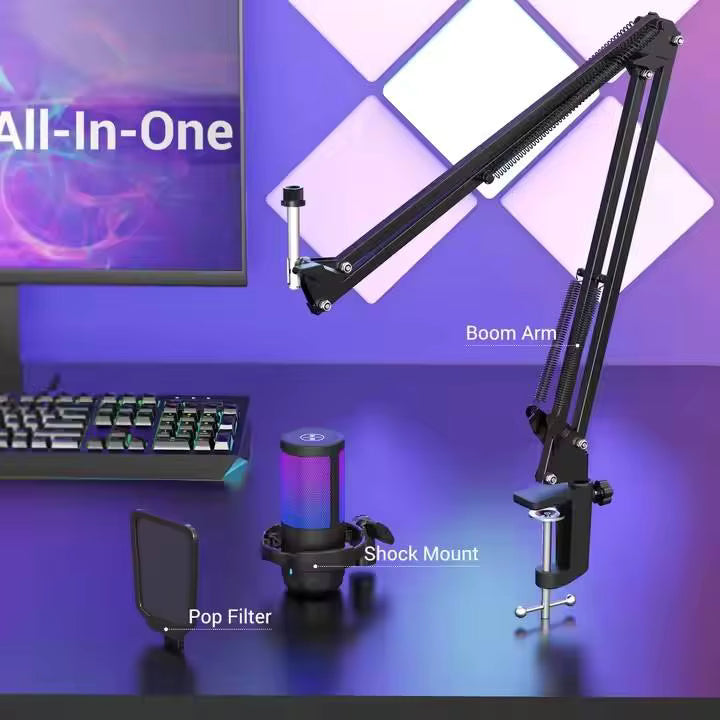 USB Gaming Microphone with Live reverb function One piece of mute RGB Condenser Microphone for Streaming Games, Audio Recording