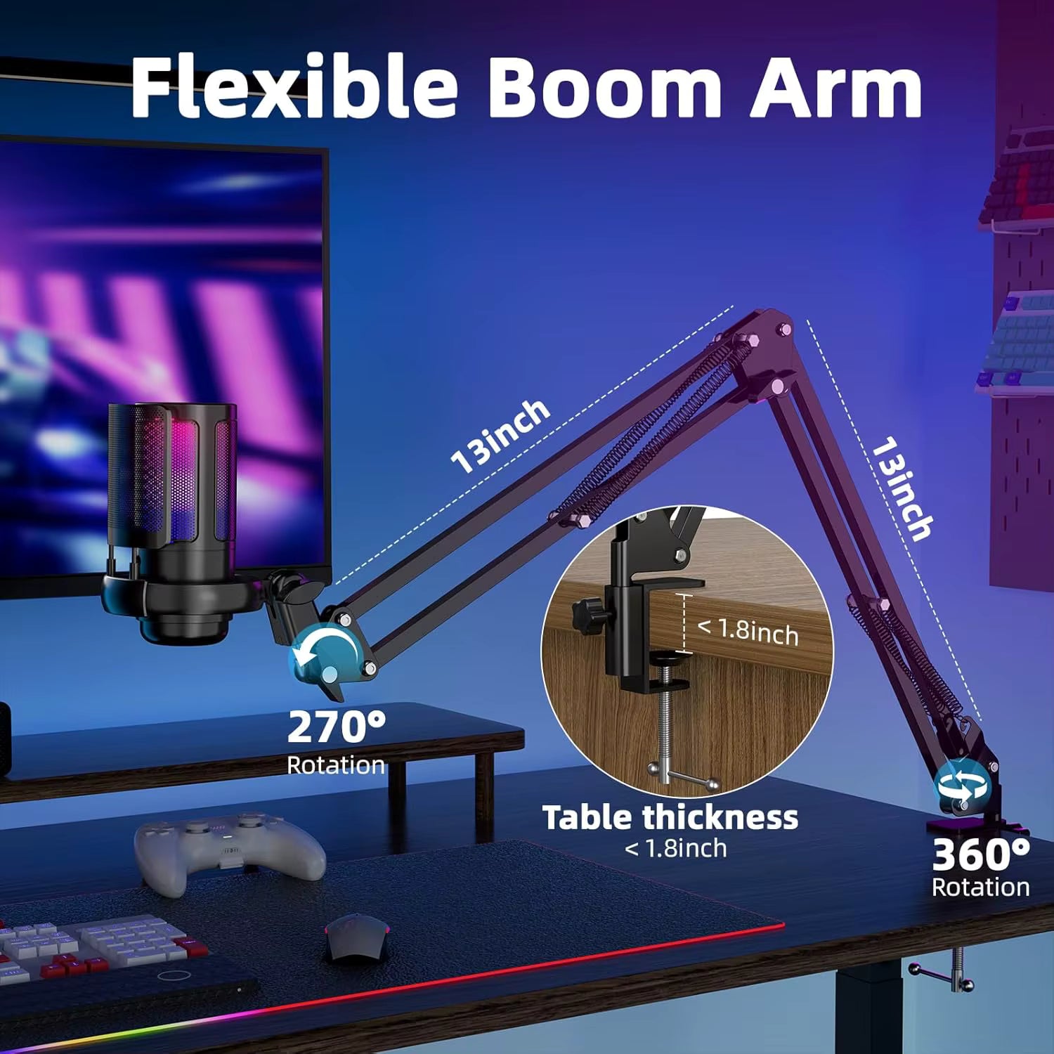 USB Gaming Microphone with Live reverb function One piece of mute RGB Condenser Microphone for Streaming Games, Audio Recording