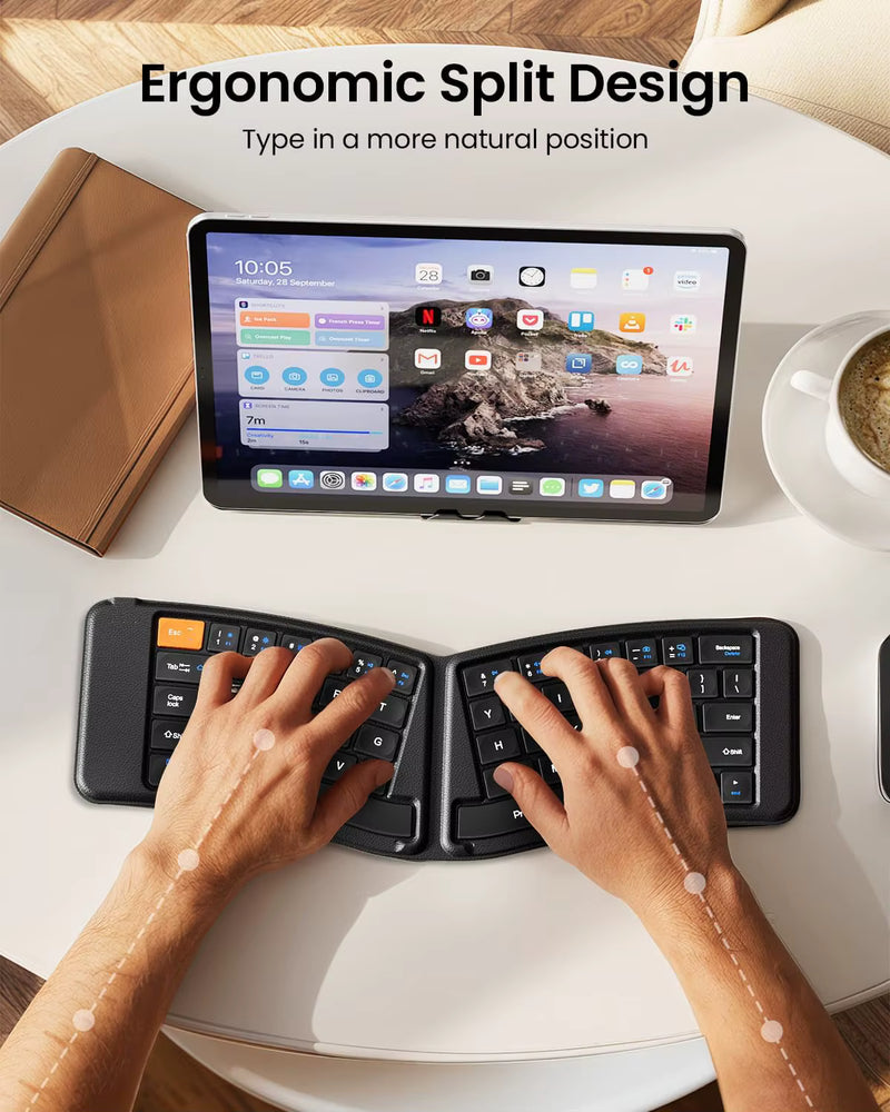 ProtoArc Ergonomic Foldable Keyboard XK03 Split Folding Bluetooth Portable Travel Keyboard for iPad iPhone Tablet Laptop PC