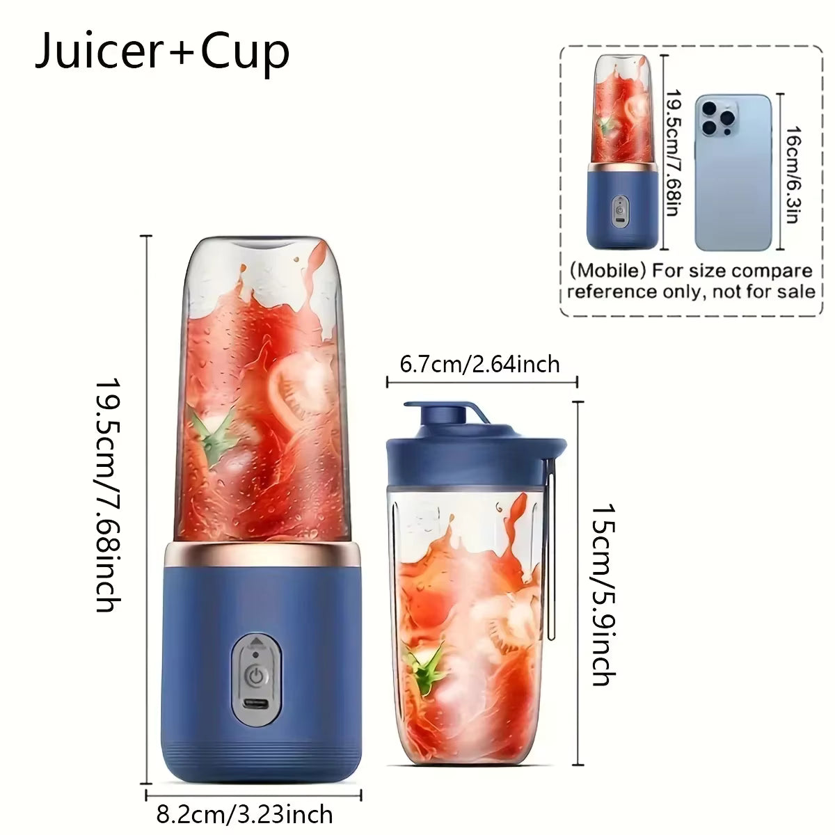 1pc USB Rechargeable Portable Blender - Dual-Cup ,Compact & Durable, Includes Carry Strap, Ideal for Smoothies and Breakfast