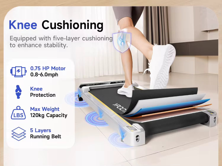 YPOO 38cm Treadmill for Home Low Noise Walking Pad Under Desk Running Machine with YPOOFIT APP