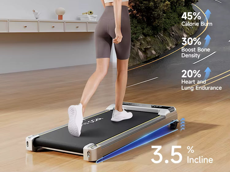 YPOO 38cm Treadmill for Home Low Noise Walking Pad Under Desk Running Machine with YPOOFIT APP