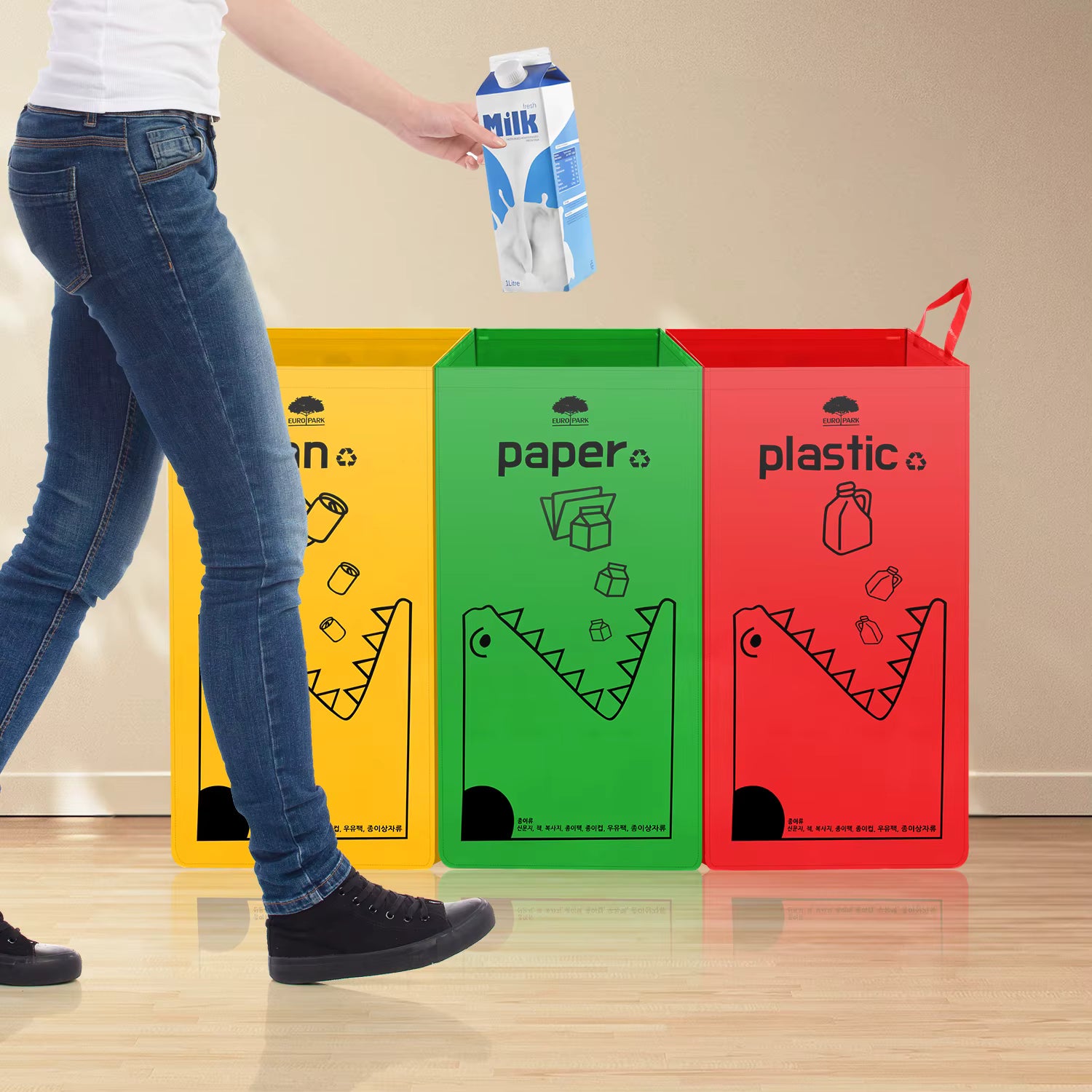 149L Recycling Bin Waterproof Recyclable Garbage Bag with Colorful Printing - Foldable Bottle Recycling Storage for Home Kitchen