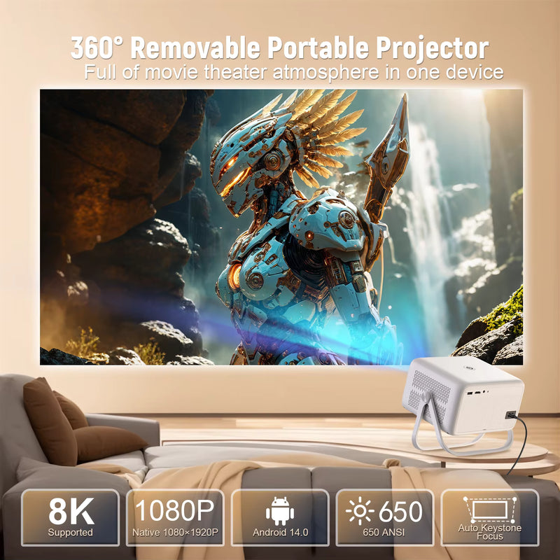 Velec 2025 New Projector 8K Video Decode 650 ANSI 1080 Auto Focus Android 14 Smart Portable Outdoor Movie Projector Home Theater