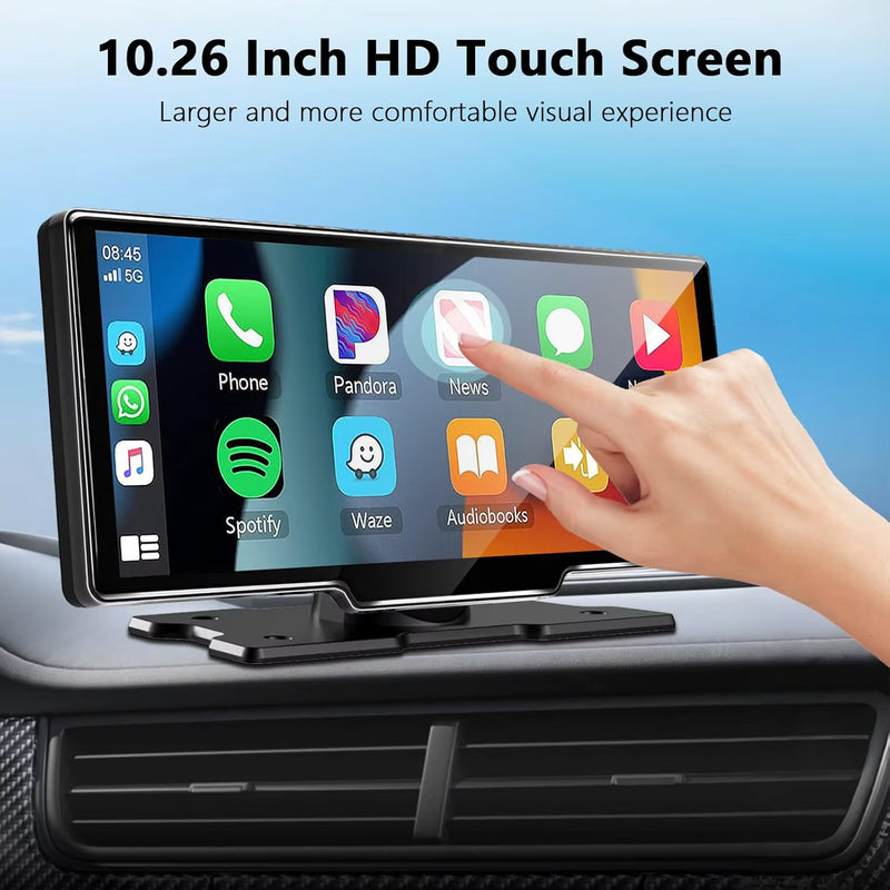 10.26" Carplay Screen for Car, Wireless CarPlay & Android Auto Multimedia Video Player, Universal Car Radio, BT AUX FM Car Stereo