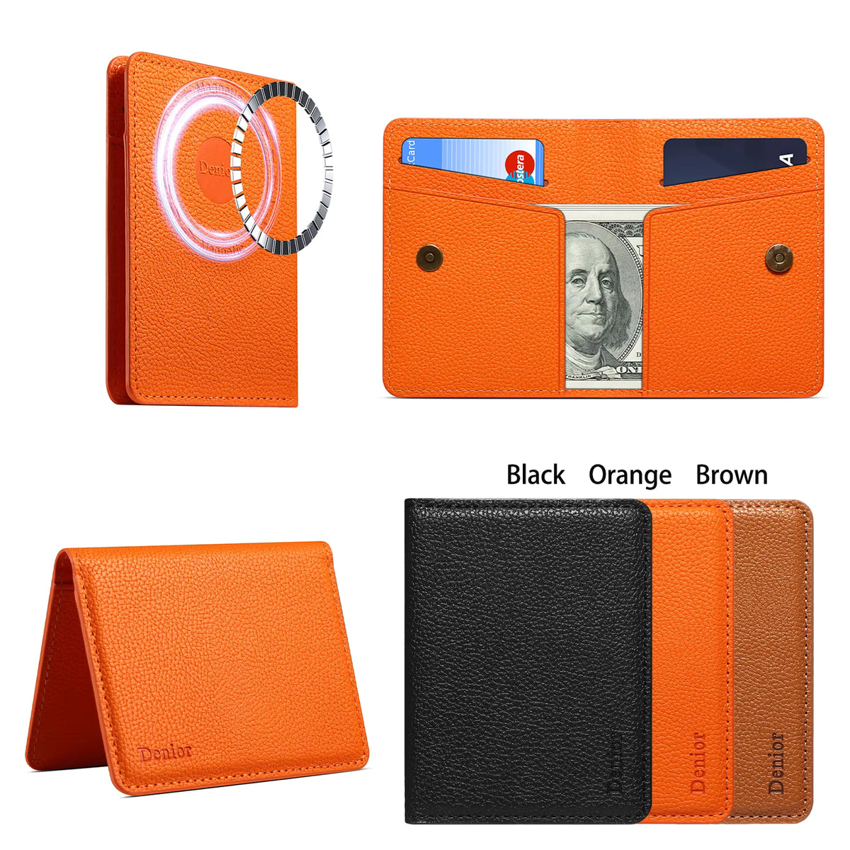 V28 Magnetic Card Holder with Cash Slot - PU Leather
