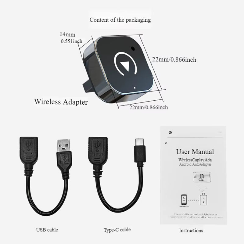 2 in 1 Wireless CarPlay Android Auto Adapter Smart USB Dongle Auto Connect Plug & Play for iPhone and Android Factory Wired Cars