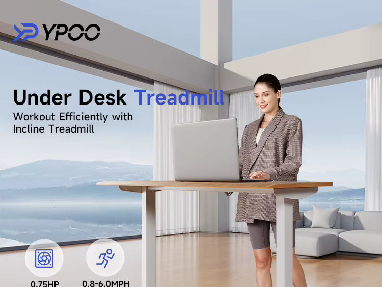 YPOO 38cm Treadmill for Home Low Noise Walking Pad Under Desk Running Machine with YPOOFIT APP