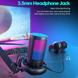 USB Gaming Microphone with Live reverb function One piece of mute RGB Condenser Microphone for Streaming Games, Audio Recording