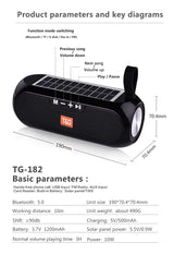TG182 Solar with flashlight speaker Outdoor Bluetooth speaker 10W USB portable wireless support TF card FM radio assisted input
