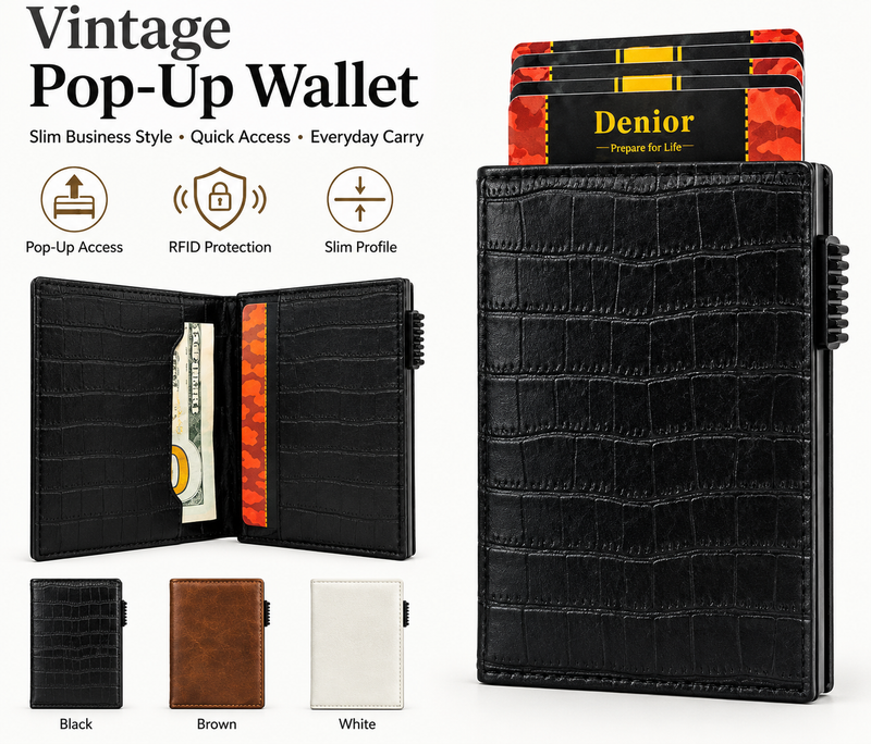 T5 Pop-Up Wallet - 9 Cards - Crocodile Pattern