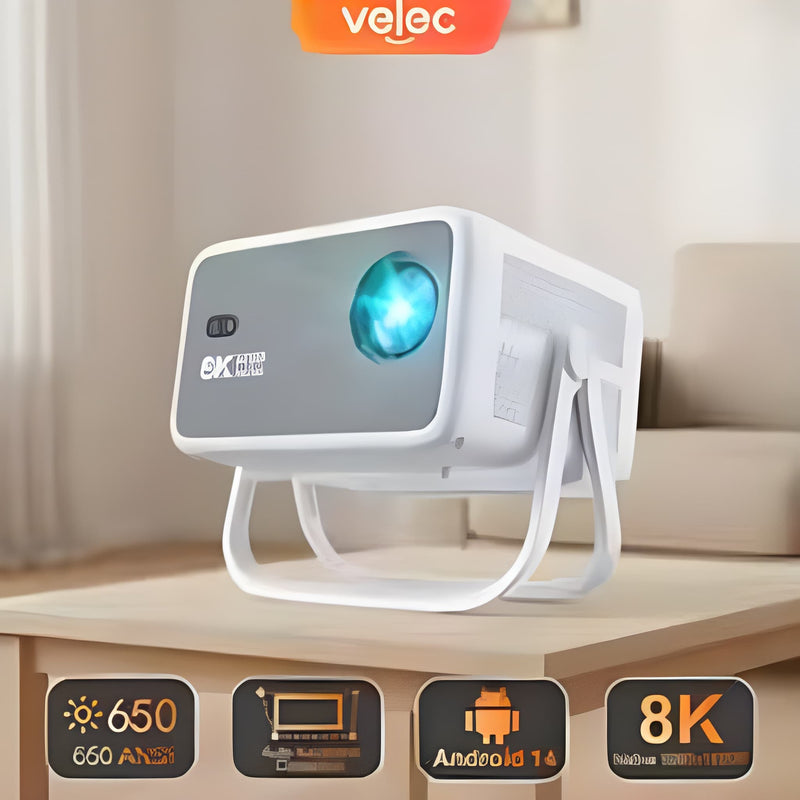 Velec 2025 New Projector 8K Video Decode 650 ANSI 1080 Auto Focus Android 14 Smart Portable Outdoor Movie Projector Home Theater