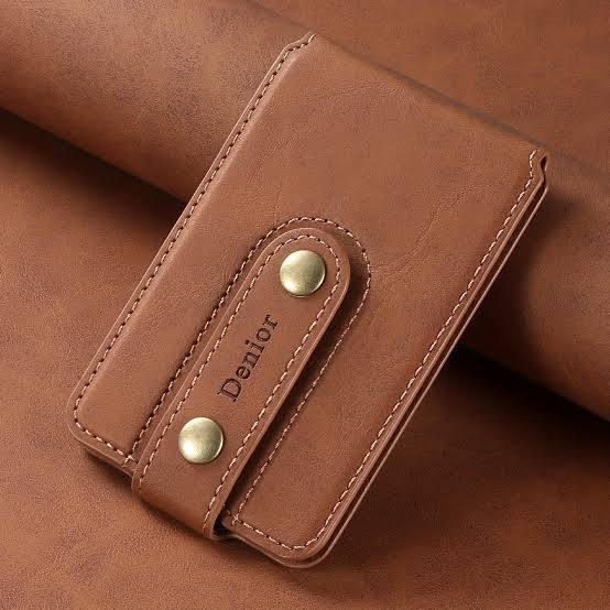 V09 Magnetic Card Holder with Button Strap - PU Leather
